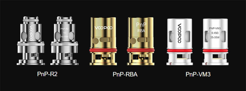 Випарники VooPoo PnP: PnP-R2 для MTL із тугою затяжкою, PnP-RBA для самостійних намоток і PnP-VM3 із сітчастою структурою для насиченого смаку і вільної затяжки. Універсальні койли для пристроїв Drag, Vinci та інших моделей на платформі PnP.